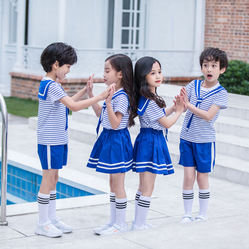 Kids' Summer Uniform Set for Kindergarten and Primary School Students: School Uniform, Short Sleeve, Nautical Style