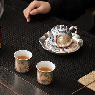 苏氏陶瓷鎏银敦煌丝绸之路茶壶小套装茶具非遗大师郑文强作伴手礼