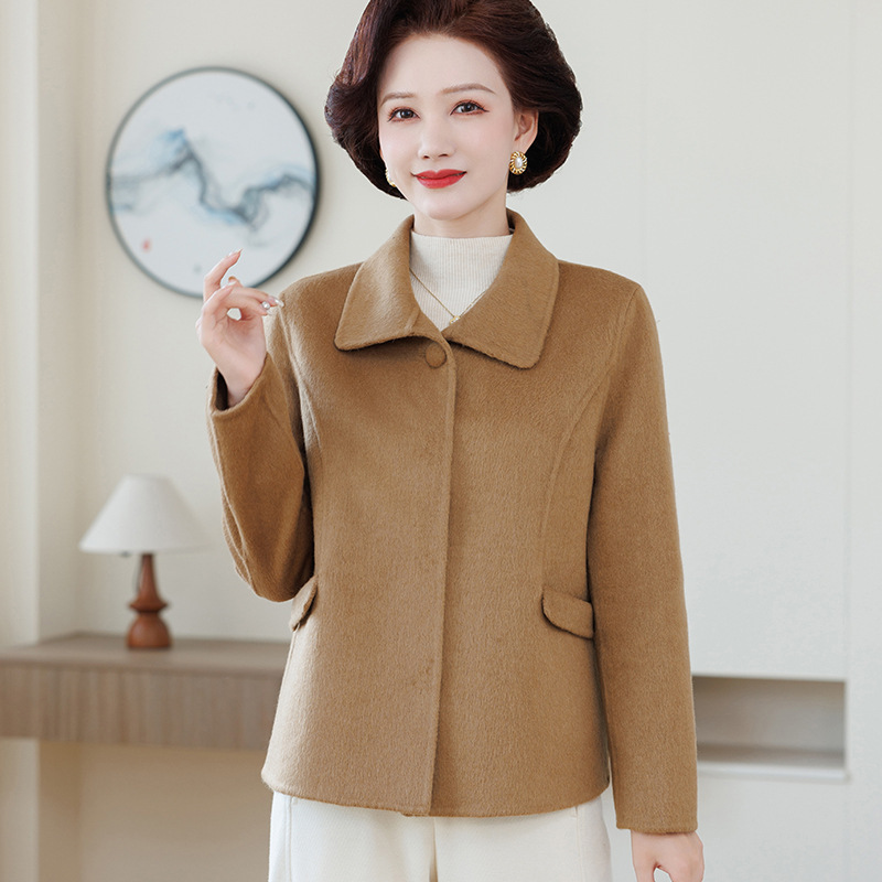 中年女装秋冬新款中老年休闲呢子上衣时尚妈妈装洋气高贵短款外套，女装毛呢外套，妃慕昵服饰