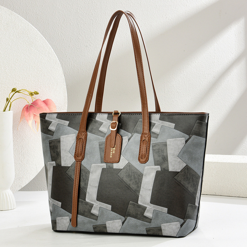 拼色大容量女士托特包2025新款简约手提包复古休闲斜挎包totebags|undefined