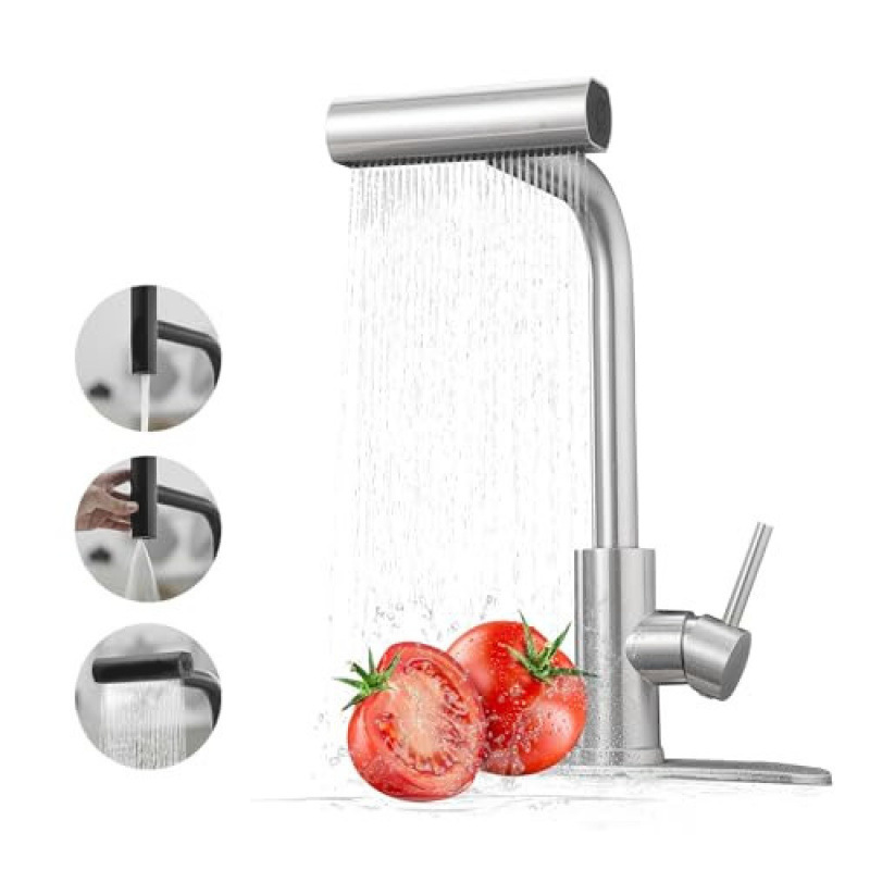 Grifo Extraíble de Cocina de Acero Inoxidable Giratorio para Agua Fría y Caliente
