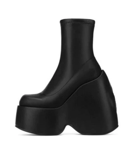 Осень 2022 Европейская и американская новая платформа на танкетке с квадратным носком повседневная кожаная обувь на резинке короткие сапоги