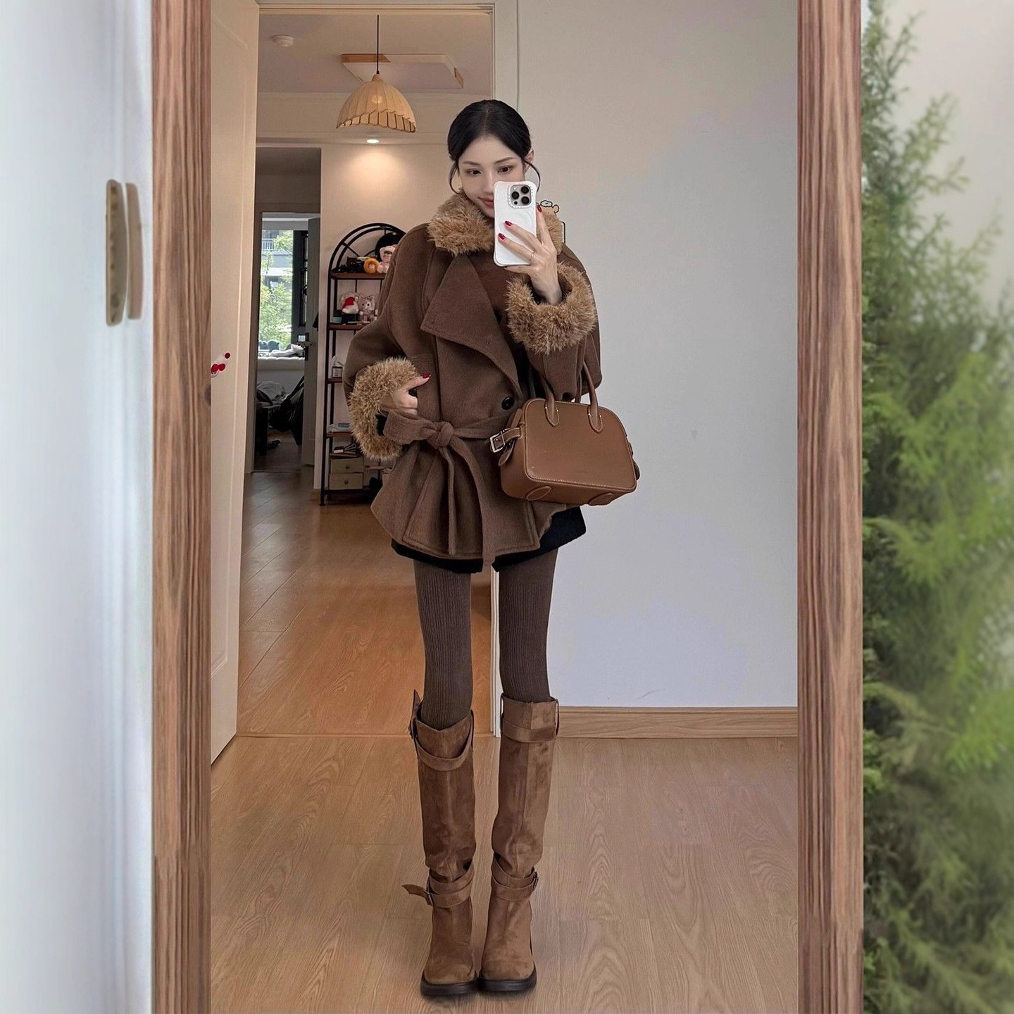 Merlad Retro Fur Collar Thick Wool Coat Women's Autumn and Winter High-End Relaxed Style Tie-Waist Short Jacket