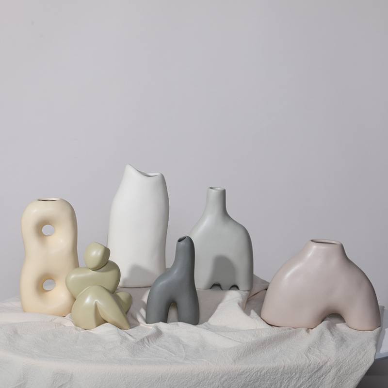 Nórdico simple ins estilo florero de cerámica simple personalidad creativa Sala entrada en forma pequeño calibre decoración la flor