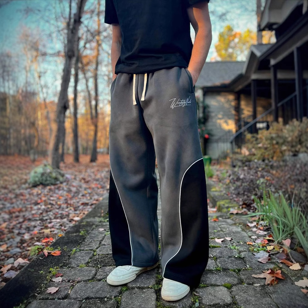 TIKTOK2025 European and American Cross-border New Trend Letter Embroidery Stitching Elastic American Sports Pants