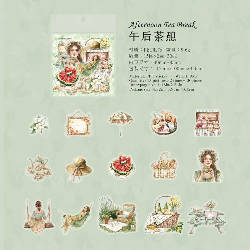 Sugar Poetry PET Bolsa de pegatinas de tinta blanca Serie de vida de ocio Material de tema de ocio Carpas de mano Decoración Película de corte Pegatinas