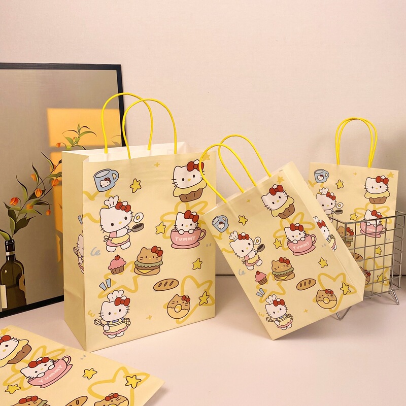 Cartoon Kraft Paper Bag, Yellow Kitten Gift Bag, Handbag, Small Jewelry Packaging Bag, Gift Bag, Green and Environmentally Friendly