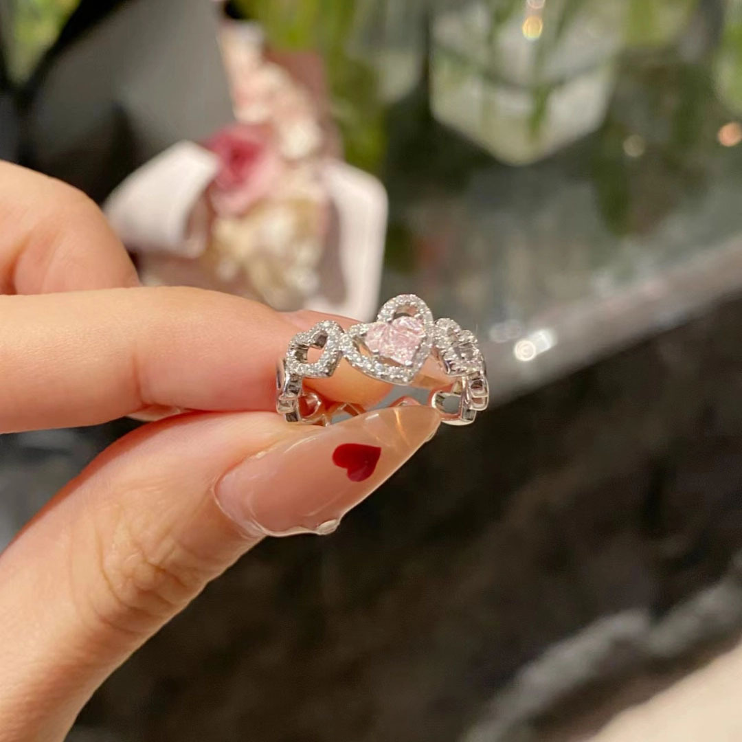 Zircon Inlay Material Romantic Sweet Heart Shape Copper Plating Hollow Out Inlay Zircon Open Rings