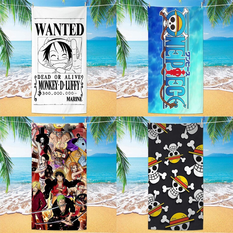 Cross-Border Amazon Popular One Piece Beach Towel Cartoon Anime One Piece Bath Towel Microfiber Quick-Drying Towel