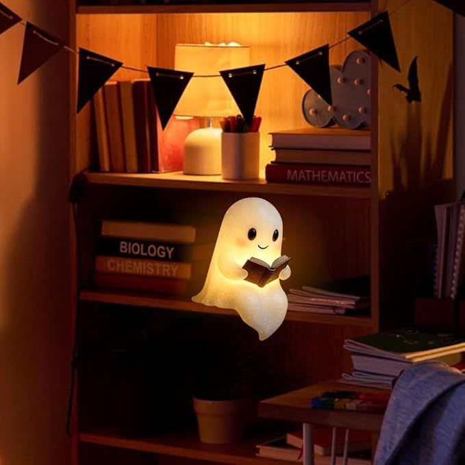 跨境新品Cute Ghost Reading Book Lamp万圣节幽灵看书小夜灯摆件|undefined
