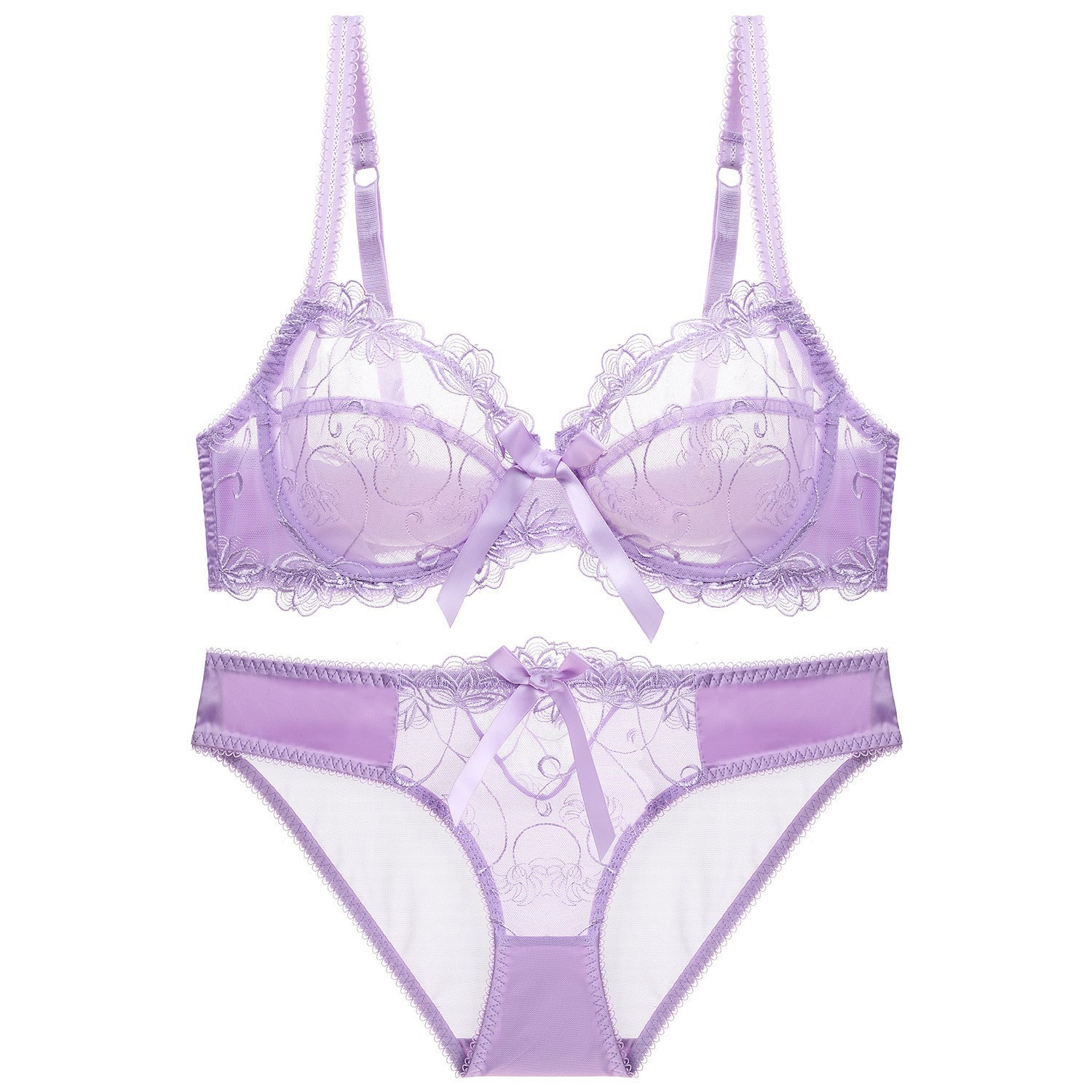 Sujetador sexy de verano para mujer Sujetador de encaje transparente traje arco europeo y americano Comercio exterior ultrafino transpirable más ropa interior de tamaño