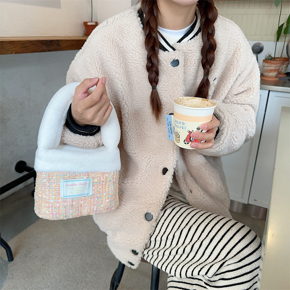 311203 Plush Bag for Women's Winter 2023 New Autumn and winter, fluffy hand-held woolen bucket bag, hand-held bag undefined