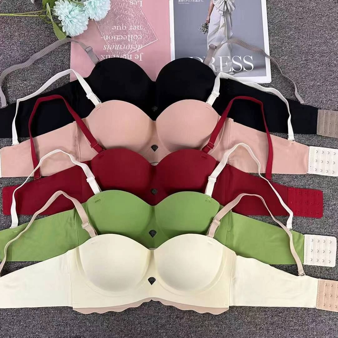 Nuevo brillante de verano sin marcas cómodas copas gruesas ropa interior sexy desnuda sensación de bra contra el pecho bra anti-prolapso