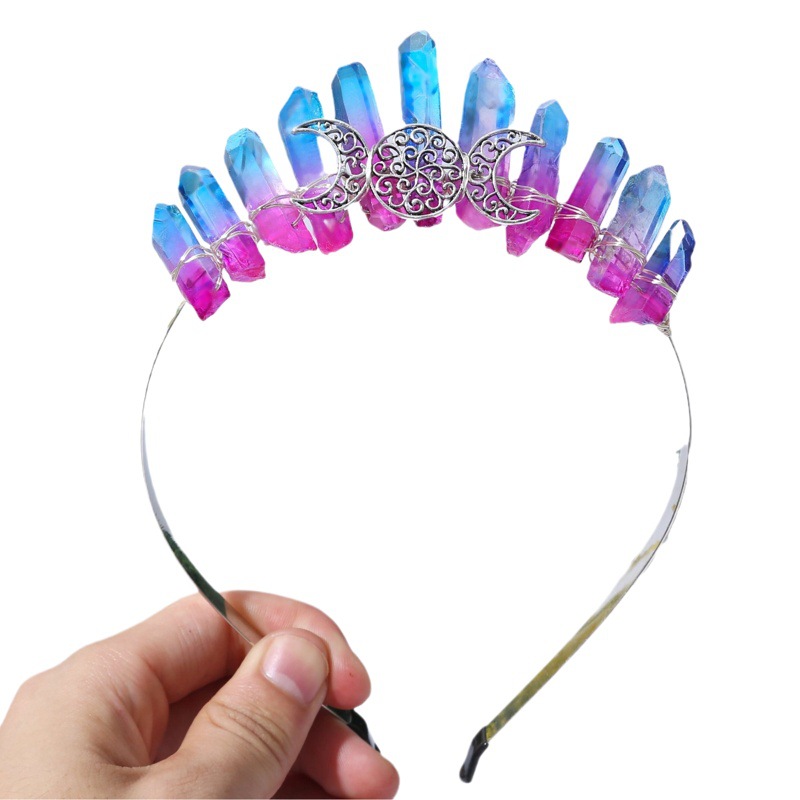 Diadema DE CORONA DE CRISTAL natural 11 hilo de plata diadema de plata hecha a mano enrollado europeo y americano accesorios para el cabello tocado estrella Luna Accesorios