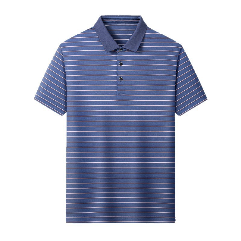 ファクトリーストア夏の高級100マルベリーシルク半袖Tシャツメンズラペルハイエンドストライプ中年メンズダッドシャツ|undefined