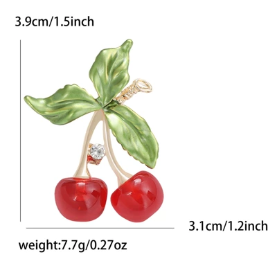 New Japanese and Korean alloy enamel rhinestone cherry fruit brooch simple fashion ladies dress corsage jewelry pin (Yaxa sancaqları) - red-3405-rd