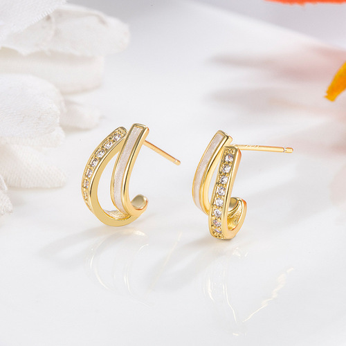 Flash diamond oil-drip double-layer earrings for women Japanese and Korean temperament earrings French niche light luxury earrings high-end 