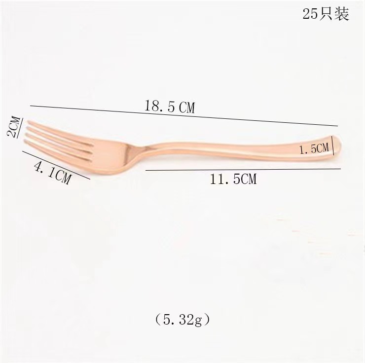 Vajilla desechable de plástico chapado en oro UV cuchillo, tenedor y cuchara de fruta carne pizza llevar combinación de traje de vajilla chino y occidental