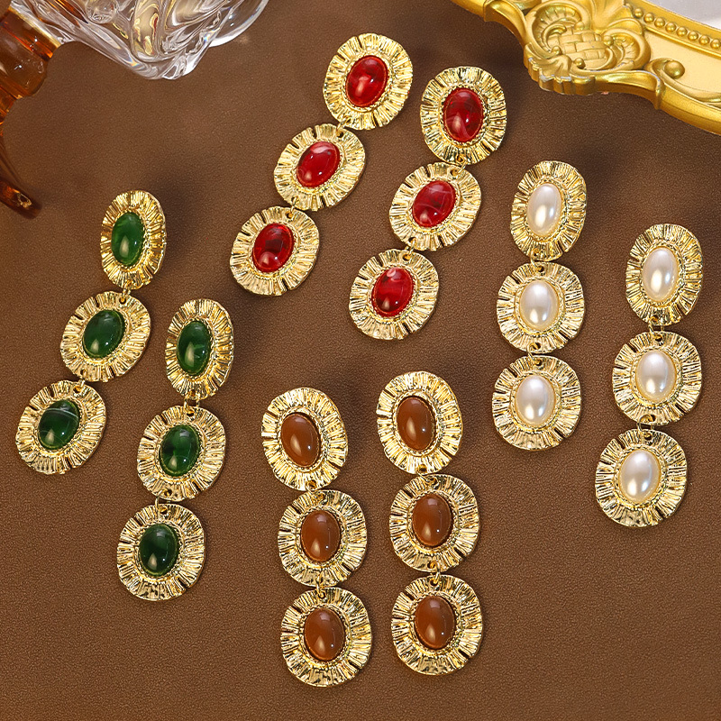 Europe and the United States cross-border hot long design oval pendant earrings geometric concave-convex hollow alloy earrings earrings women