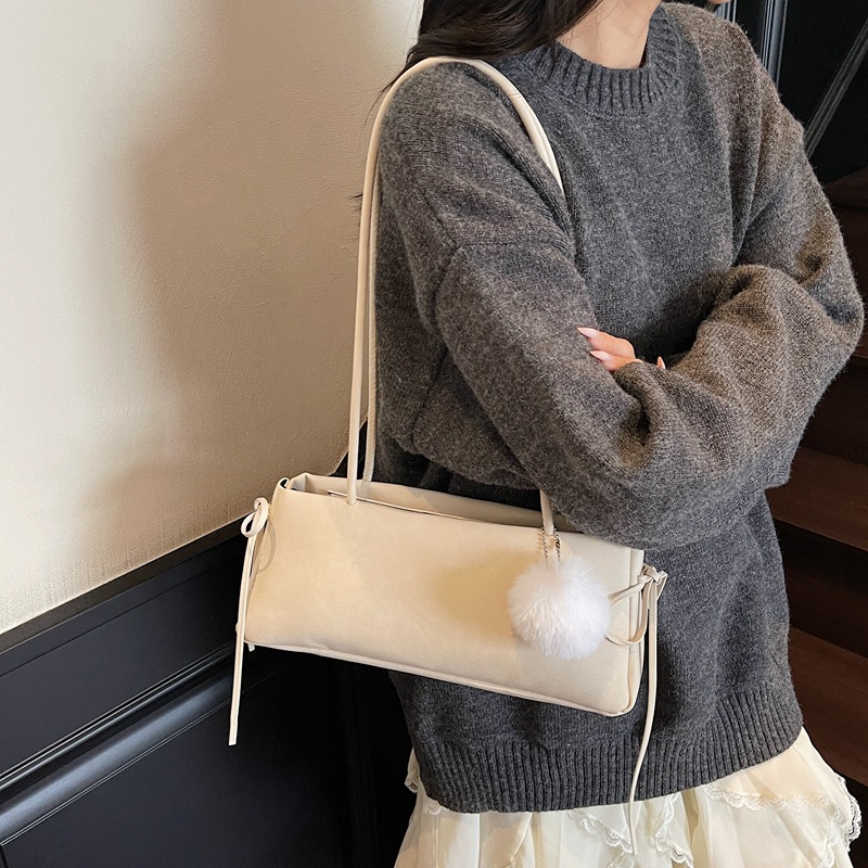 2025 New Retro Shoulder Underarm Bag Suede Matte Texture Women's Handbag Bow Knot Baguette Bag - Thumbnail 8