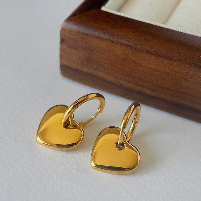 Valentine'S Day Festival 1 Pair Fashion Heart Shape Titanium Steel Drop Earrings