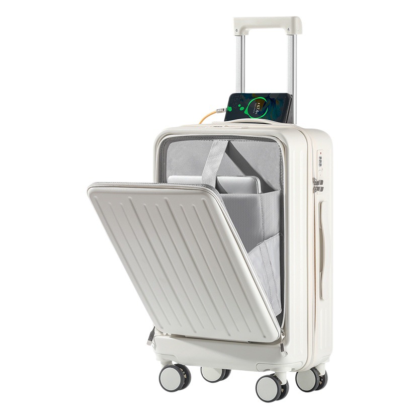 Cubierta frontal abierta con doble Contraseña de bloqueo equipaje viaje de negocios caja de la carretilla unisex de gama alta maleta de cuero caso