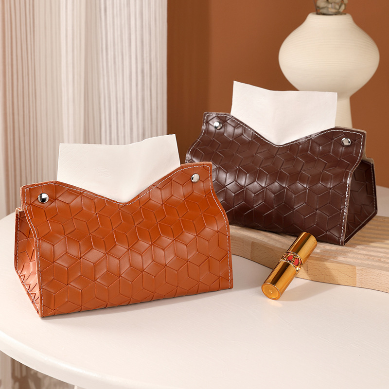 Caja de pañuelos de cuero, sala de estar, baño, caja de dibujo tejida para el hogar, patrón de piel de pescado, caja de pañuelos de moda simple creativa