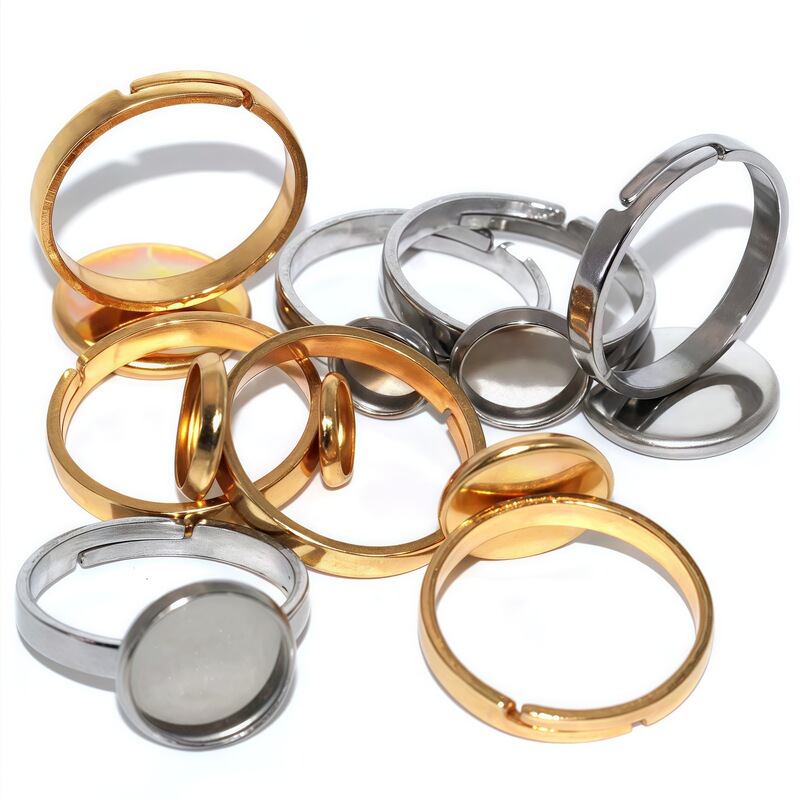 Stainless steel 18k gold protection color ring holder open ring holder time gem empty holder diy handmade material jewelry accessories
