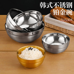 Factory Direct Sales 304 Stainless Steel Bowl Anti-Scalding School Canteen Student Rice Bowl Double-Layer Household Insulated Soup Bowl Rice Bowl