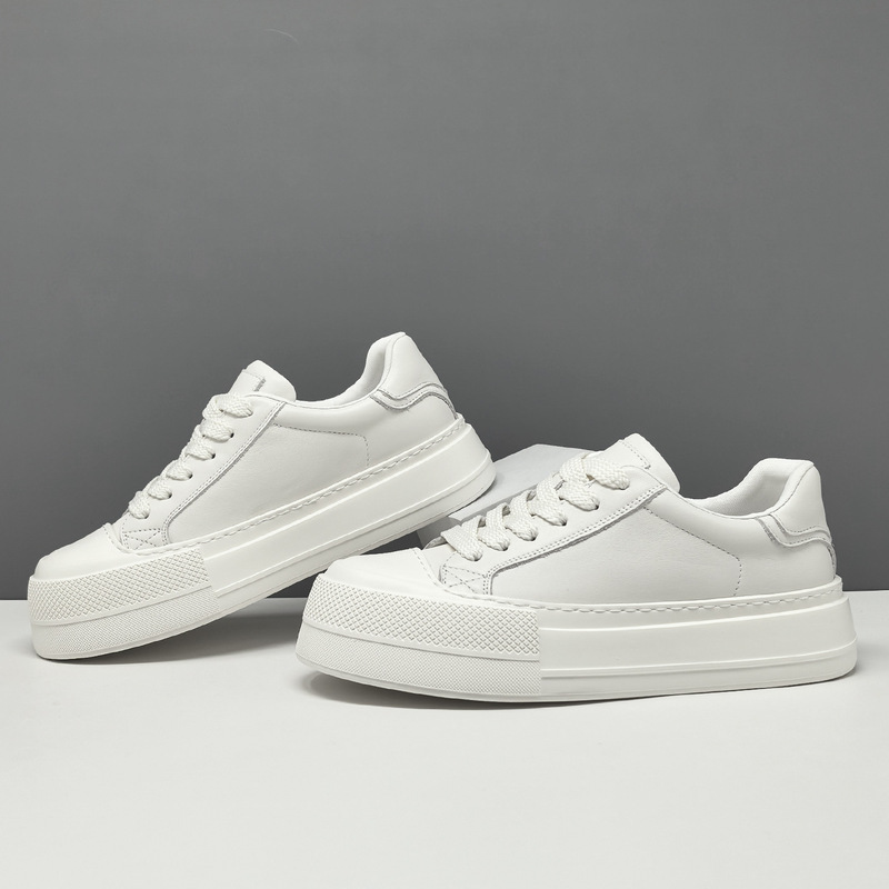 Men's High-End First-Layer Cowhide Sneakers, Trendy Genuine Leather Thick-Soled European Style Men's Shoes, Men's Genuine Leather Biscuit Shoes