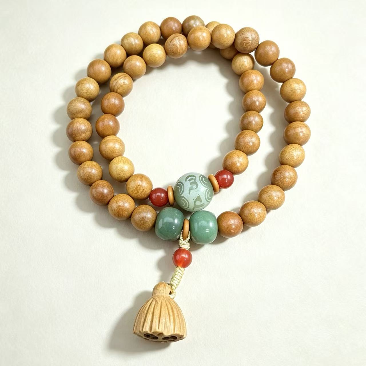 Peach wood double circle bracelet 0.8 DIY bodhi lotus style