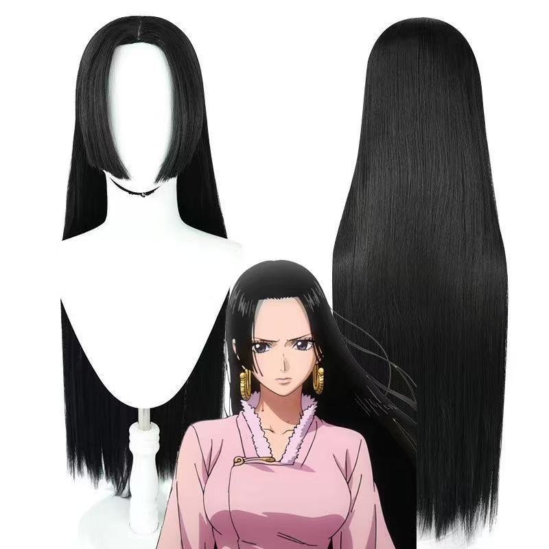 Boa Hancock kosplay parik, uzun qara saç, silikon skalp