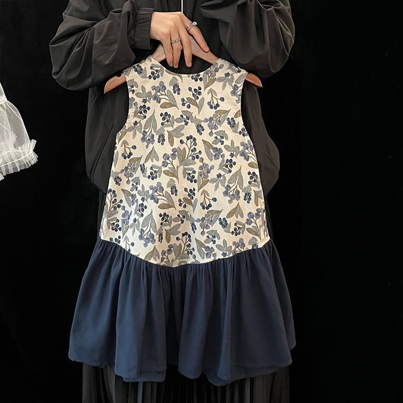 Girls Summer Thin Pastoral Style Floral Skirt 2025 New Style Medium and Long Vest Dress for Small and Medium-Sized Children