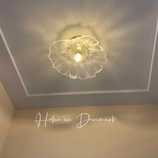 Nordic Light luxury brass copper lotus leaf glass ceiling lamp aisle corridor lamp hallway hallway cloakroom balcony lamp