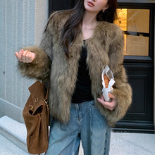 新款保暖皮草大衣圆领女冬季显瘦毛茸茸轻熟风毛绒防寒短款外套