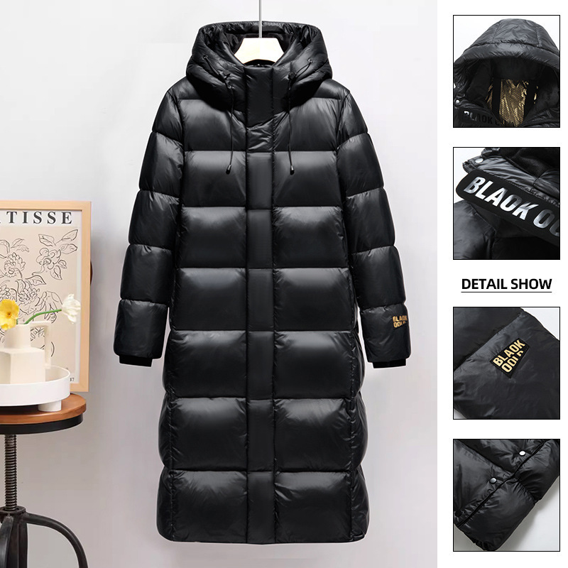 Black Gold Eight-Panel Long Over-The-Knee down Jacket for Men, New Winter Style, Couple's Duck down Unisex Versatile Thick Coat Trendy