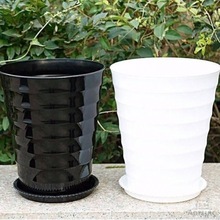 花盆陶瓷特大號30cm以上超大螺紋加厚黑白色仿陶瓷樹脂塑料送托盤