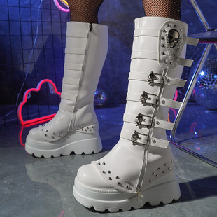 Independent Station Export Boots 2025 New European and American Metal Buckle Thick-Soled High Boots for Women Amazon Large Size Women's Boots