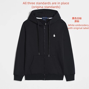 Spring and Autumn Thin Pony Hooded RL Cardigan Solid Color Sweater Embroidered Loose plus size Paul Men's Polo Jacket