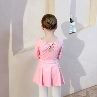 儿童舞蹈服秋冬长袖粉色纯棉女童练功服中国舞练舞衣女孩跳舞裙