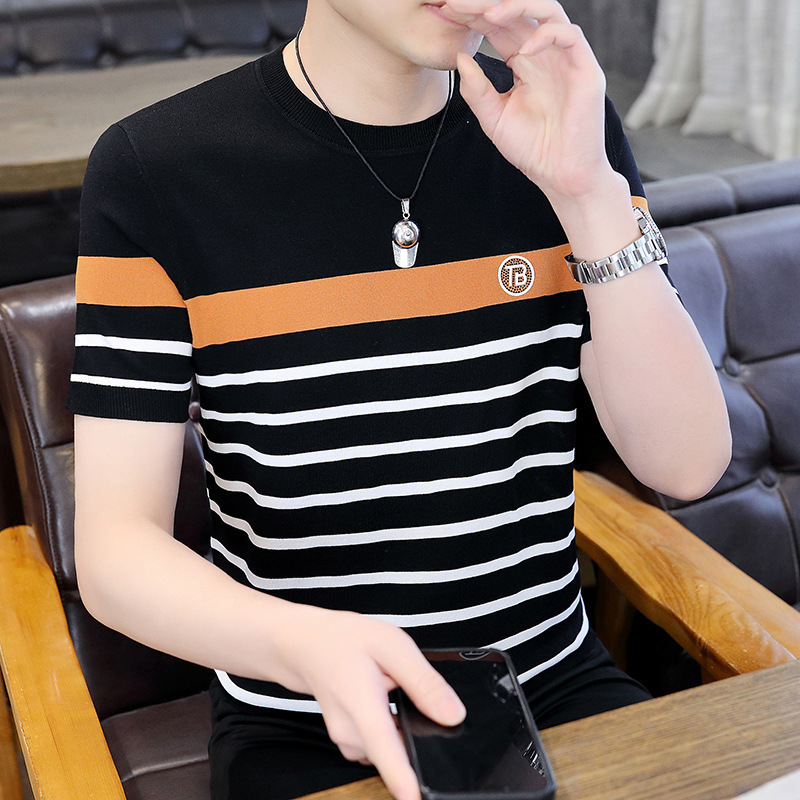 Summer Men's Ice Silk ShorT-sleeved T-shirT Men's Body ShirT 2024 New Men's Quick-drying T-shirT STripesd CloThes T-shirT Summer Men's Ice Silk ShorT-sleeved T-shirT Men's Body ShirT 2024 New Men's Quick-drying T-shirT STripesd CloThes T-shirT