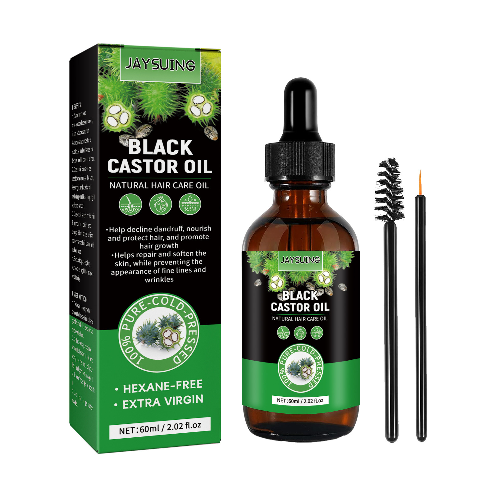 Liquid Jaysuing Dense Moisturizes protects hair, preventing hair loss and firming. Black Castor Hair Essence O_voghion.com