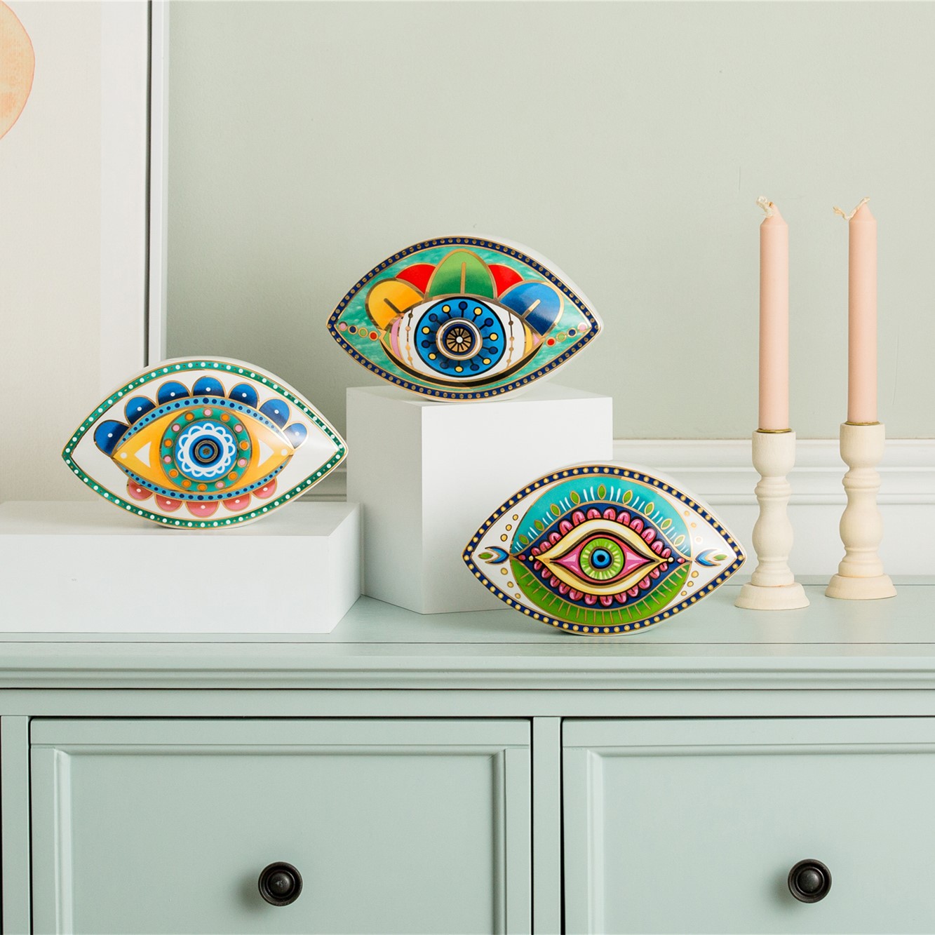1155g Weight Ornaments Home Textiles & Decor Type Ornaments Classification 1 Piece Quantity Daily Occasion ceramics Material Eye Pattern Casual Style Casual Eye Ceramics Ornaments Artificial Decorations 16
