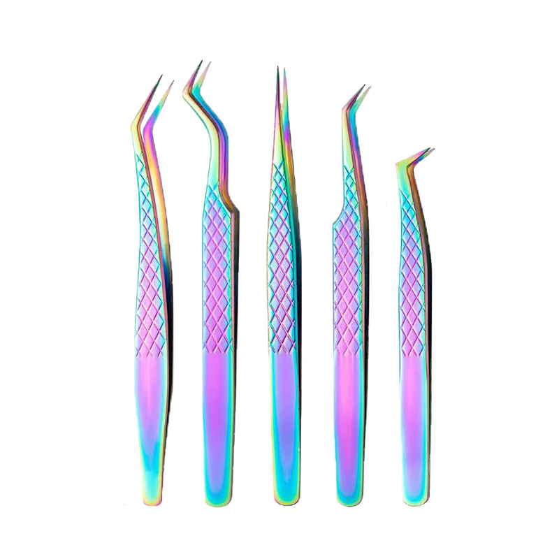 Pinzas de clip de pestañas injertadas en el sitio transfronterizo, pinzas de clip de pestañas de acero inoxidable, herramientas de belleza de clip de plumas de oro, pinzas de malla