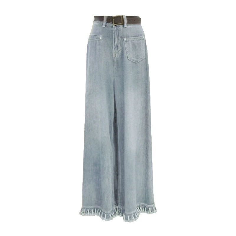 Осенние джинсы, брюки демисезон, юбка, высокая талия, свободный крой, для подростков, плюс размер