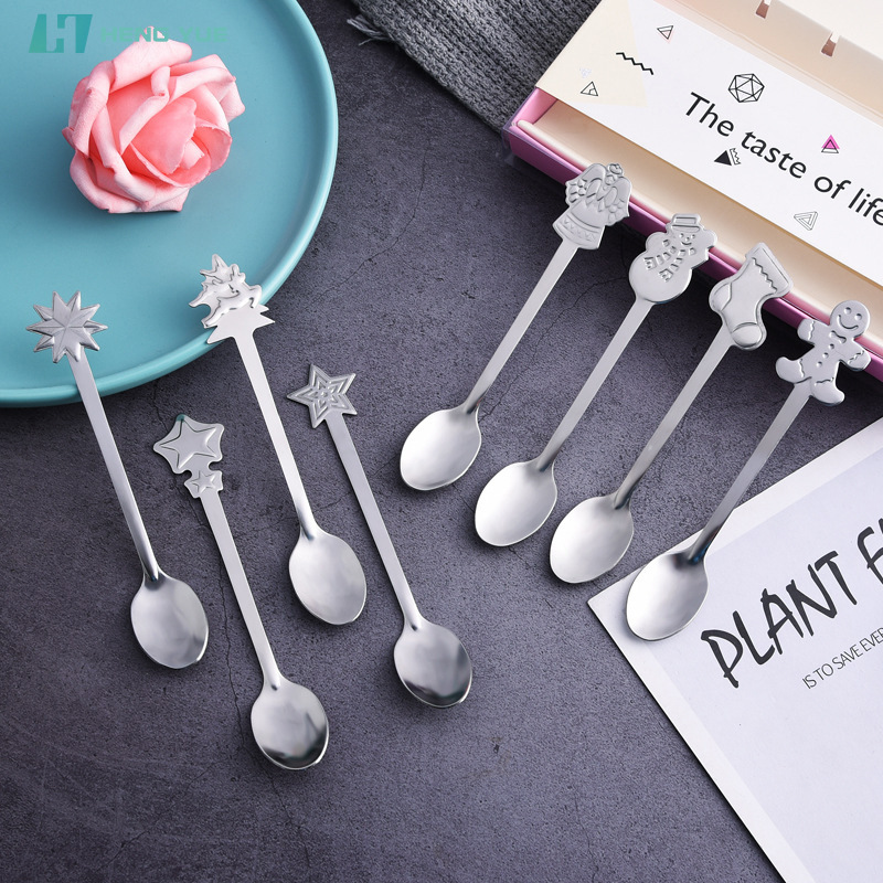 410 Stainless Steel Christmas Pattern Cartoon Coffee Spoon Christmas Spoon Cross-border E-Commerce Christmas Gift Coffee Spoon