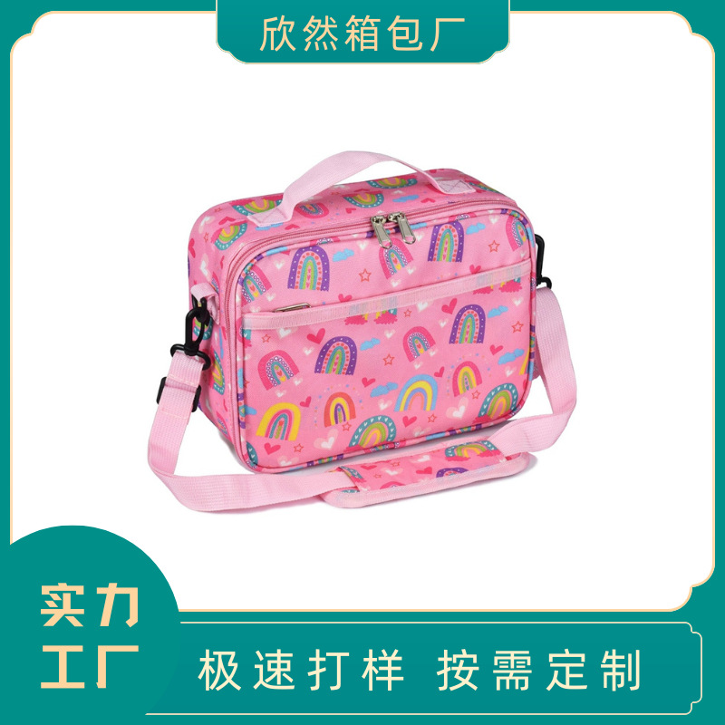 Factory Customized Rainbow Pink Girl Student Insulated Lunch Box Bag Diagonal Oxford Cloth Insulated Ice Bag