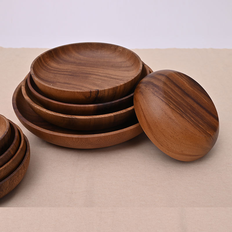 Origin source Acacia wood plate solid wood round wooden pallet wooden vintage dish dried fruit plate large quantity discount