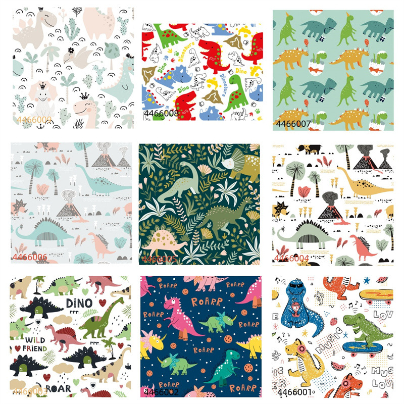 涤纶帆布面料卡通恐龙印花防泼水 箱包桌布沙发靠垫装饰布防水面