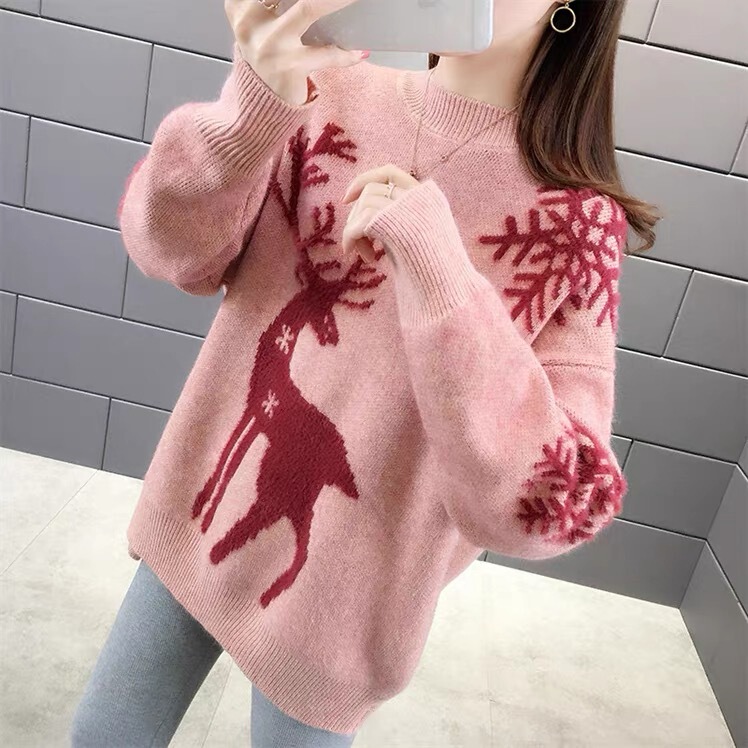 アマゾンの外国貿易の新型クリスマスのヘラジカのセーターの女性は秋冬に厚くてゆったりしています。|undefined